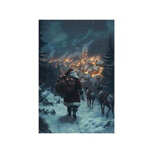 Santa Claus Reindeer Unframed Canvas Wall Art  24" X 36"
